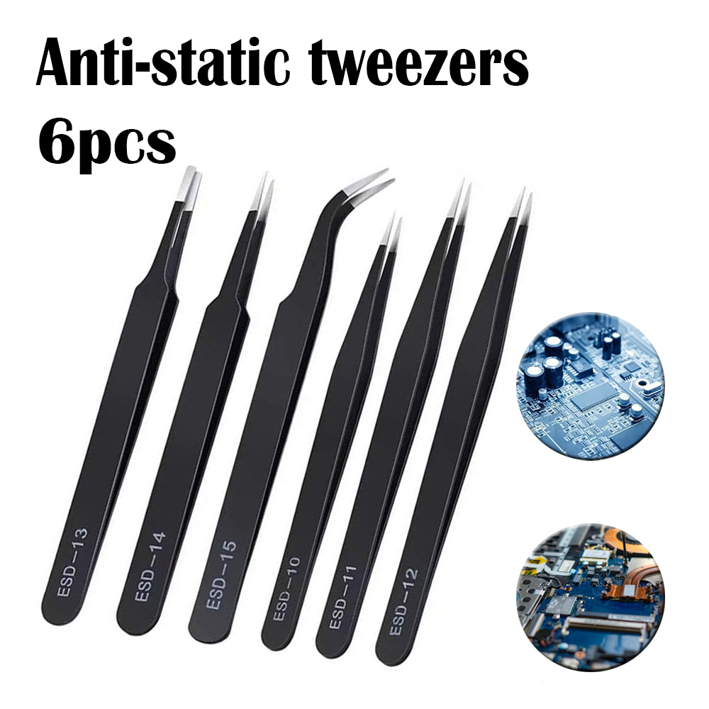 Model Kit Tweezers - VETUS แอนตี้ สแตนติคสแตนเลสสตีลแหนบชุด 6PC1.5 มม.โค้งสำหรับซ่อมอิเล็กทรอนิกส์นาฬิกาหัตถกรรมรุ่น DIY