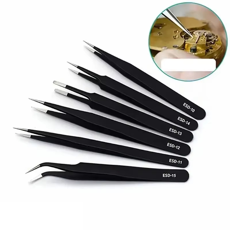 Model Kit Tweezers - ชุดแหนบความแม่นยำสูง ESD ป้องกันไฟฟ้าสถิต สำหรับซ่อมอุปกรณ์อิเล็กทรอนิกส์ เครื่องมืองานฝีมือ แบบโค้ง