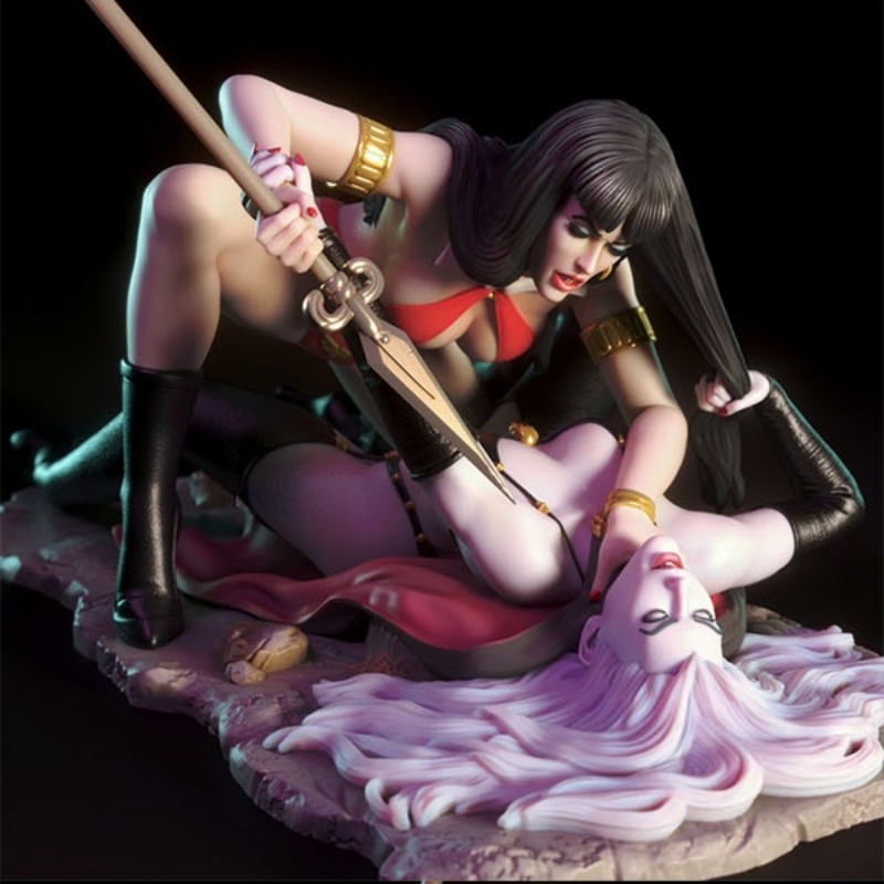 Model Kit Vs Figure - โมเดลหุ่นยางเรซิน Vampirella VS Lady Death ชุดโมเดลฟิกเกอร์แนวแฟนตาซีของเล่นไดโอรามาขนาดเล็กไม่ได้ประกอบและไม่ทาสี