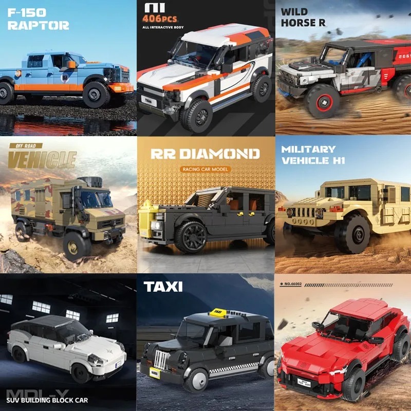 Model Kit Jurassic Park - เมืองรถบล็อกอาคารชุด Off-Road SUV รถบรรทุก Patrol Racing
