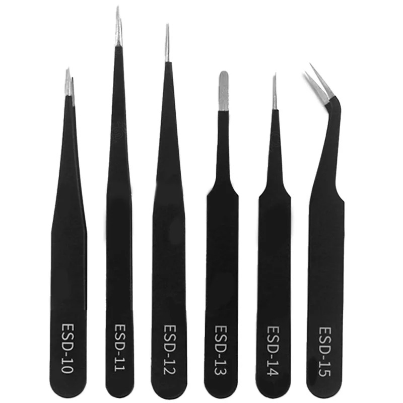 Model Kit Tweezers - ชุดแหนบป้องกันไฟฟ้าสถิตย์ ESD ความแม่นยำสูง ทำจากสแตนเลส สำหรับงานซ่อมอิเล็กทรอนิกส์และการสร้างแบบจำลองกระบวนการ