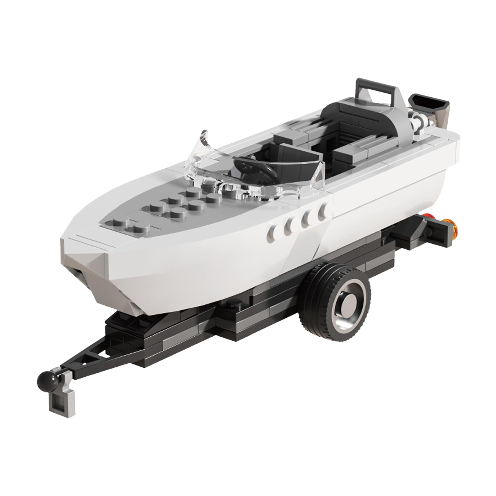 Model Kit Jurassic Park - 66115 รถพ่วงพร้อมเรือเร็วรุ่น 163 ชิ้นอาคารบล็อกชุด SUV ซีรีส์